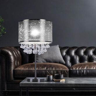 Globo Lighting Globo Lighting - Lampada da tavolo lampada da terra in tessuto foglia dargento faretto da terra cristalli in set incl. lampadina led