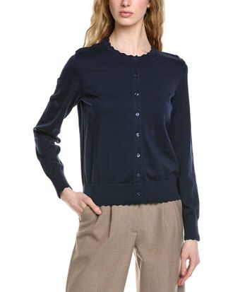 Brooks Brothers Scalloped Pointelle Trim Cardigan