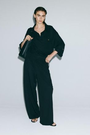 H&M Viscose-blend Barrel-leg Pants in Black at Nordstrom, Size X-Small