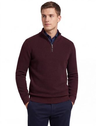 Casamoda Casa Moda trui effen bordeaux half zip wijde fit