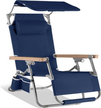 Best Choice Products Zero Gravity Beach Chair with Canopy, Folding Reclining Camp Chair, Carry Straps