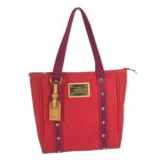 Louis Vuitton Red Color Canvas Tote Bag (Pre-Owned)