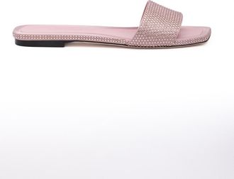 Jimmy Choo London Pink Satin Crystal Clovis Womens Flat
