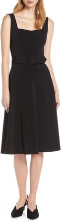 Harper Rose Belted Fit & Flare Square Neck Dress in Black at Nordstrom Rack, Size 14P