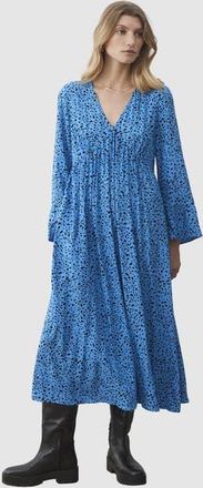 Finery Laura V-Neck Animal Print Midi Dress in Blue Animal at Nordstrom, Size 12