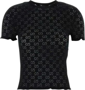 Gucci GG Devor&eacute; Katoenen Top - Dames - T-shirts - Zwart - S - Katoen - Tops
