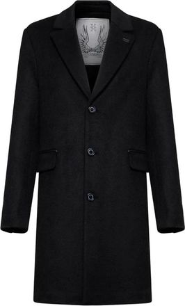 John Richmond Eenrijige jas met klepzakken - Heren - Mantel - Zwart - 2XL - Wol - Jassen