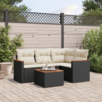 vidaXL Set De Muebles De Jard&iacute;n 5 Pzas Y Cojines Rat&aacute;n Sint&eacute;tico Negro Vidaxl