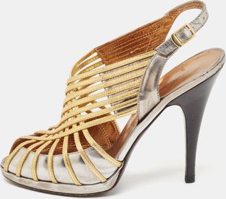 Roberto Cavalli Silver/gold Leather Strappy Slingback Sandals