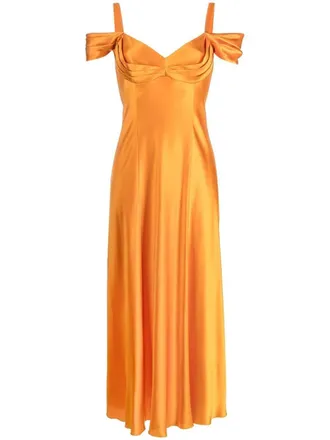 Alberta Ferretti draped silk dress - women - Silk - 44 - Orange