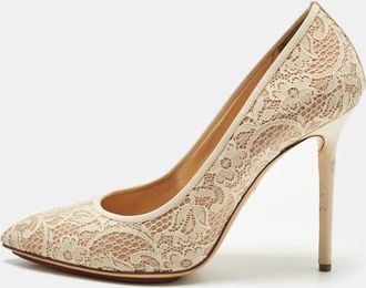 Charlotte Olympia Beige Lace And Mesh Monroe Pointed Toe Pumps