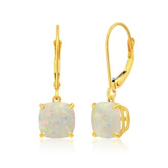 MAX + STONE Solid 14k Yellow or White Gold 8mm Cushion Cut Dangle Gemstone Earrings