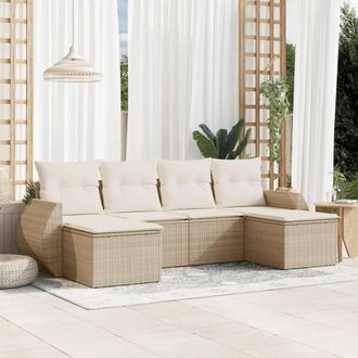 vidaXL Vidaxl - Juego De Sof&aacute;s Jard&iacute;n Con Cojines 6 Pzas Rat&aacute;n Sint&eacute;tico Beige