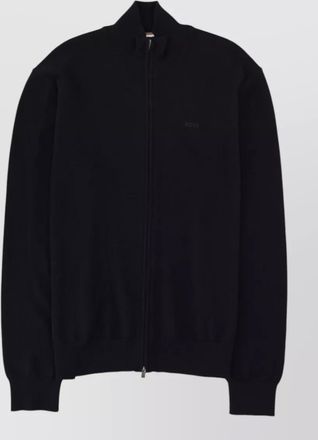 HUGO BOSS logo cardigan high collar ribbed trims
