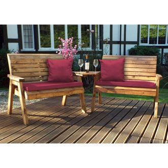Charles Taylor Trading Charles Taylor - Twin Bench Set Angled with Cushions - W264 x D90 x H98 - Fully Assembled - Burgundy