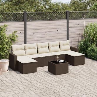 vidaXL Set Sof&aacute;s De Jard&iacute;n 8 Piezas Y Cojines Rat&aacute;n Sint&eacute;tico Marr&oacute;n Vidaxl