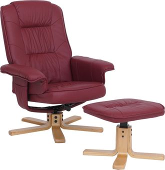 Hhg Nunca Usado] Sill&oacute;n Relax M56, Sill&oacute;n Tv Sill&oacute;n Tv Con Taburete Otomana, Polipiel Madera De Eucalipto Certificado Mvg, Burdeos