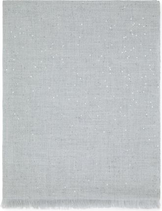 Brunello Cucinelli fringed sequin scarf - women - Polyamide/Silk/Cashmere - One Size - Grey