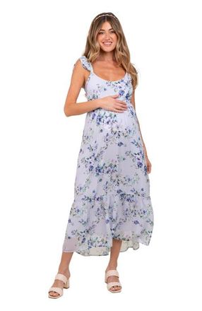 Pinkblush Floral Textured Open Back Tie Maxi Dress in Lavender at Nordstrom, Size Small
