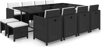 vidaXL Set comedor de jardín 13 piezas y cojines ratán sintético negro Vidaxl