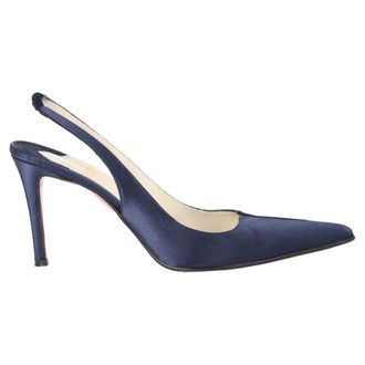 Christian Louboutin Womens Pointed Toe Slingback Pumps in Navy Blue Satin - Size EU 38