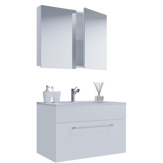 ebuy24 Ebuy24 - Vcm 3 Piezas Lavabo Lavabo Inferior Gabinete Ancho 80 Cm Muebles De Ba&ntilde;o Juego Colgando Con Un Caj&oacute;n Espejo Gabinete Badinos (blanco)
