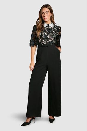 Coast Lace Shirt Short Sleeve Jumpsuit in Mono at Nordstrom, Size 12
