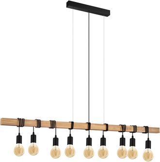 Loops Hanging Ceiling Pendant Light Black & Wood 9x E27 Dining Table Multi Lamp