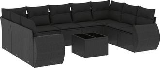 vidaXL Vidaxl - Set De Sof&aacute;s De Jard&iacute;n 10 Pzas Cojines Rat&aacute;n Sint&eacute;tico Negro