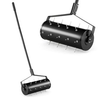 Costway Arieggiatore manuale per prato da 44 cm, con manico rimovibile da 128 cm, punte per smuovere il terreno, per giardino, cortile, nero