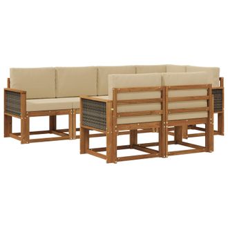 vidaXL Conjunto De Sof&aacute;s De Exterior 7 Pcs Natural Y Beige Poli&eacute;ster Vidaxl