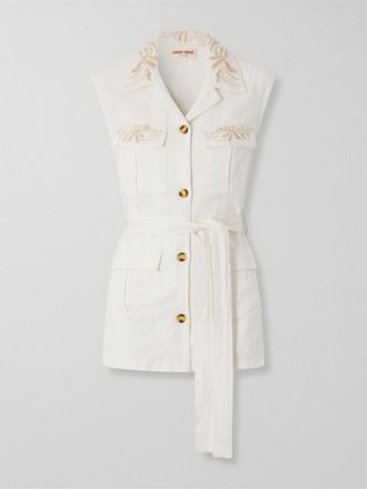 Emporio Sirenuse Gilet In Misto Lino Con Ricami Daria - Bianco