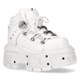 New Rock Unisex Leather Gothic Punk Boots- M-TANK106-C1 in White | Size: 6