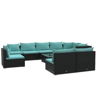 vidaXL Set De Muebles De Jard&iacute;n 10 Pzas Cojines Rat&aacute;n Sint&eacute;tico Negro Vidaxl