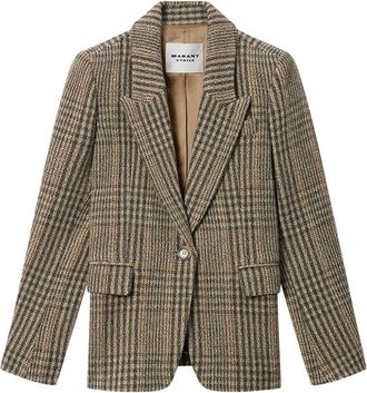 Isabel Marant Kerstin checked blazer - women - Virgin Wool/Viscose/Denim/Cotton - 38 - Brown