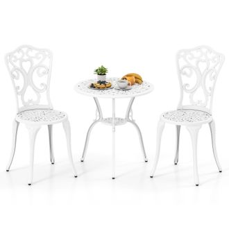 Costway Costway 3 Piece Bistro Set All Weather Cast Aluminum Bistro Table Set in White