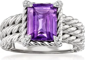 Ross-Simons Amethyst 3-Row Ring With White Topaz in Sterling Silver