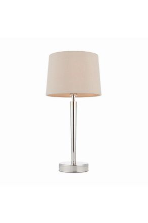 Netlighting Syon 1 Light Table Lamp Bright Nickel Mink Faux Silk E14 in Grey