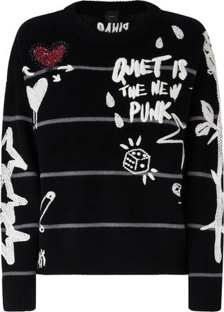 Pinko Nuova Andros Maglia Striped Graphic Knit Sweater
