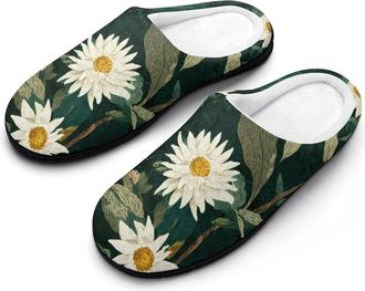 Generic Vintage Edelweiss Flowers Slippers Men Winter Warm Cotton Anti-Slip Indoor Slip-Ons House Shoes