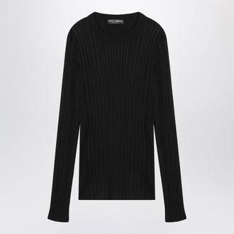 Dolce & Gabbana Dolce&Gabbana Black Ribbed Silk And Cotton Sweater