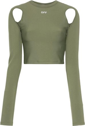 Off-white logo-print cropped top - women - Polyamide/Elastane - 40 - Green