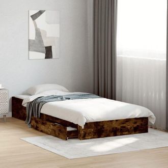 vidaXL Cama Con Cajones Madera De Ingenier&iacute;a Roble Ahumado 100x200 Cm Vidaxl