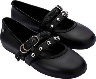 Melissa Stud Mary Jane Soft Ballerina Flat in Black at Nordstrom, Size 10