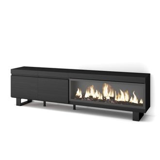 Skraut Home Mobile Tv Soggiorno, Ampio Spazio A Disposizione, 210, Per Tv Fino A 80, Camino Elettrico Xxl, Design Industriale, Stile Moderno, Nero - Skraut Home