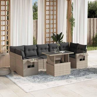 vidaXL Vidaxl - Set De Sof&aacute;s De Jard&iacute;n 8 Pzas Y Cojines Rat&aacute;n Sint&eacute;tico Gris