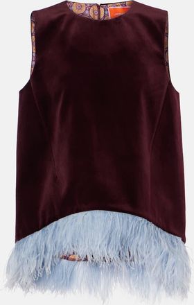 La DoubleJ La Scala feather-trimmed cotton velvet top