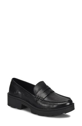 B&oslash;rn Carrera Platform Penny Loafer in Black Leather at Nordstrom, Size 9.5