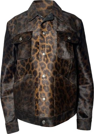Tom Ford Leopard Print Buttoned Jacket with Pockets in Brown Calf Hair