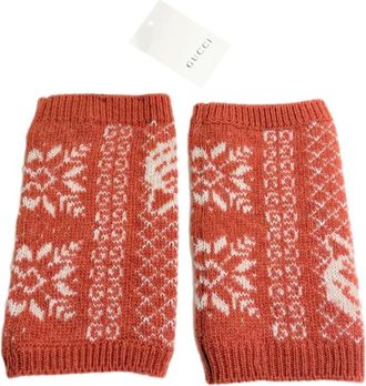 Gucci Orange Fair Isle Fingerless Foxlov Gloves - Size M Size M
